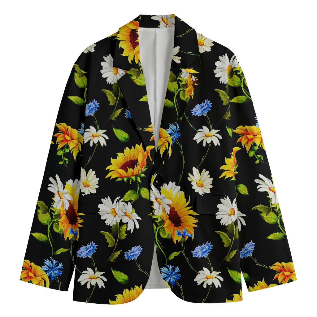 Sunflower Chamomile Pattern Print Men's Blazer