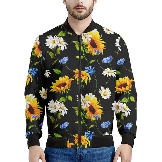 Sunflower Chamomile Pattern Print Men's Bomber Jacket