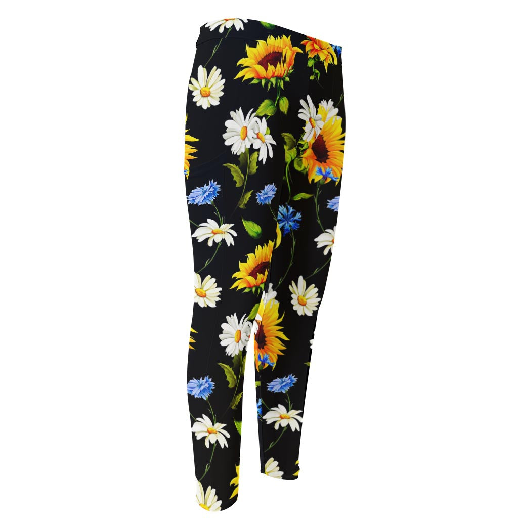 Sunflower Chamomile Pattern Print Men's Compression Pants