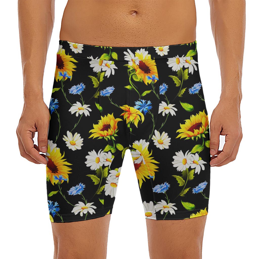 Sunflower Chamomile Pattern Print Men's Long Boxer Briefs