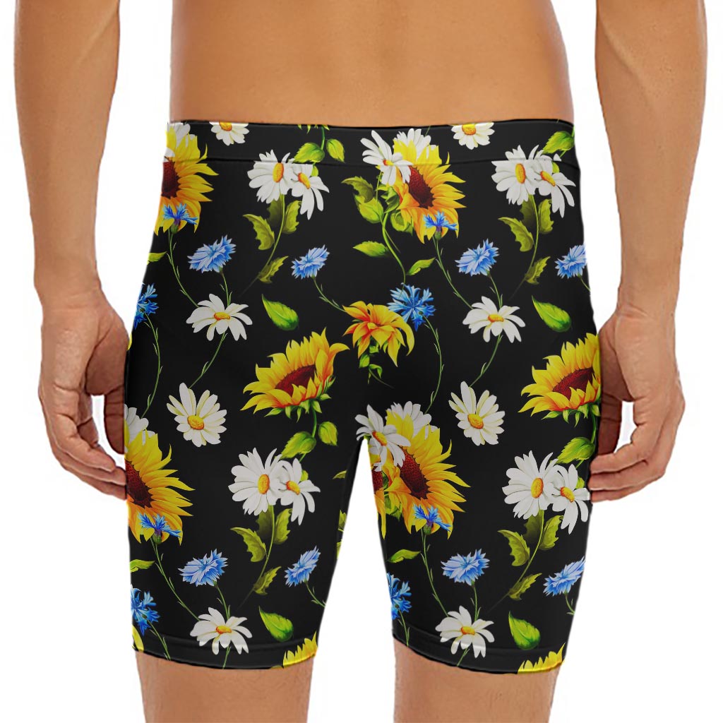 Sunflower Chamomile Pattern Print Men's Long Boxer Briefs