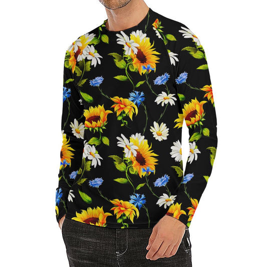 Sunflower Chamomile Pattern Print Men's Long Sleeve Rash Guard