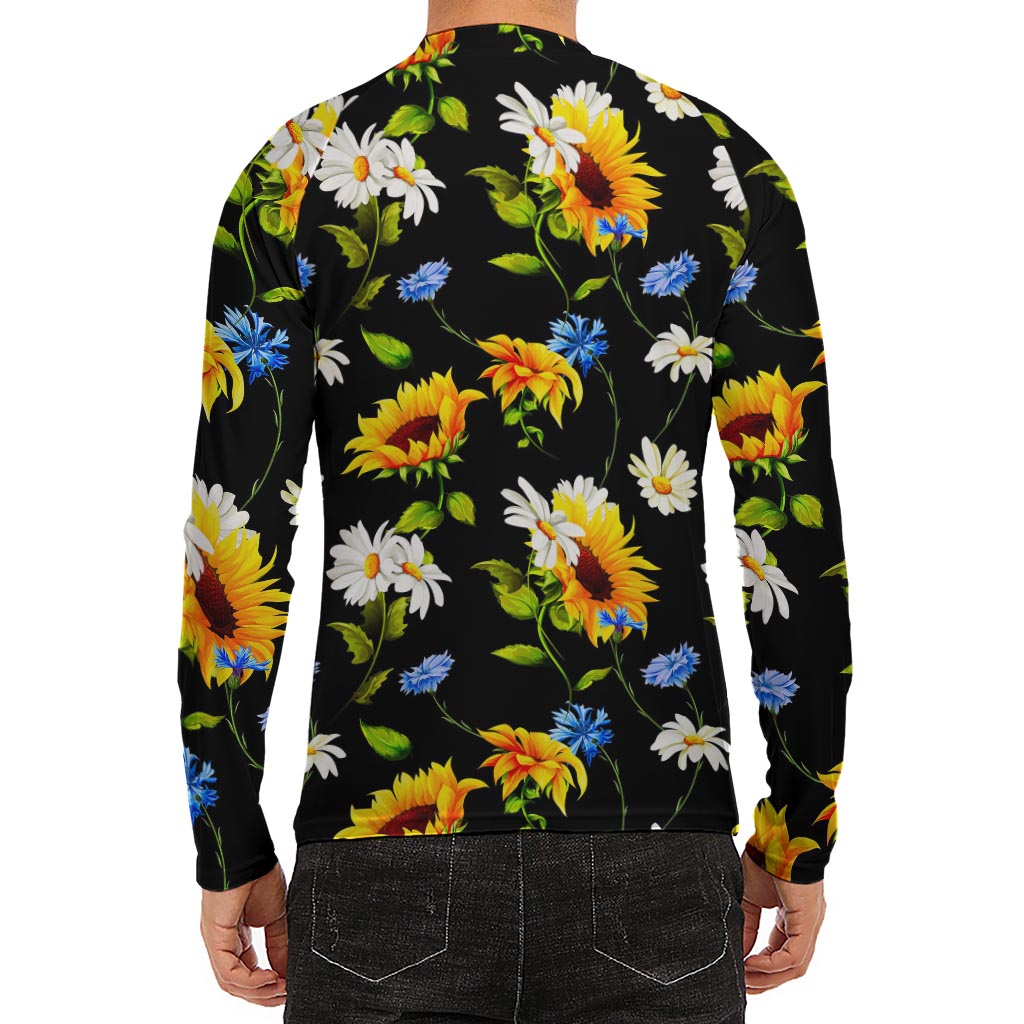 Sunflower Chamomile Pattern Print Men's Long Sleeve Rash Guard