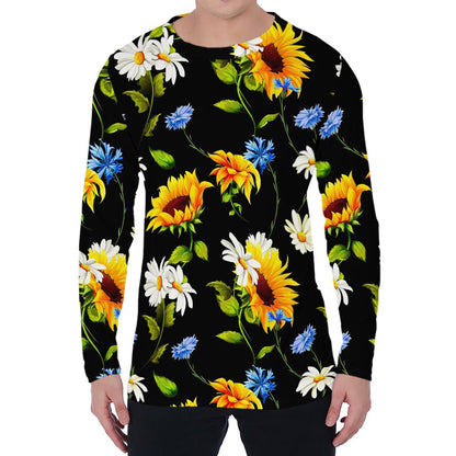 Sunflower Chamomile Pattern Print Men's Long Sleeve T-Shirt
