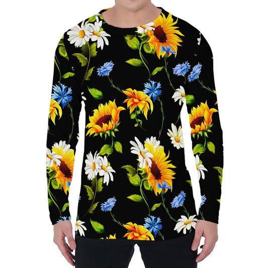 Sunflower Chamomile Pattern Print Men's Long Sleeve T-Shirt