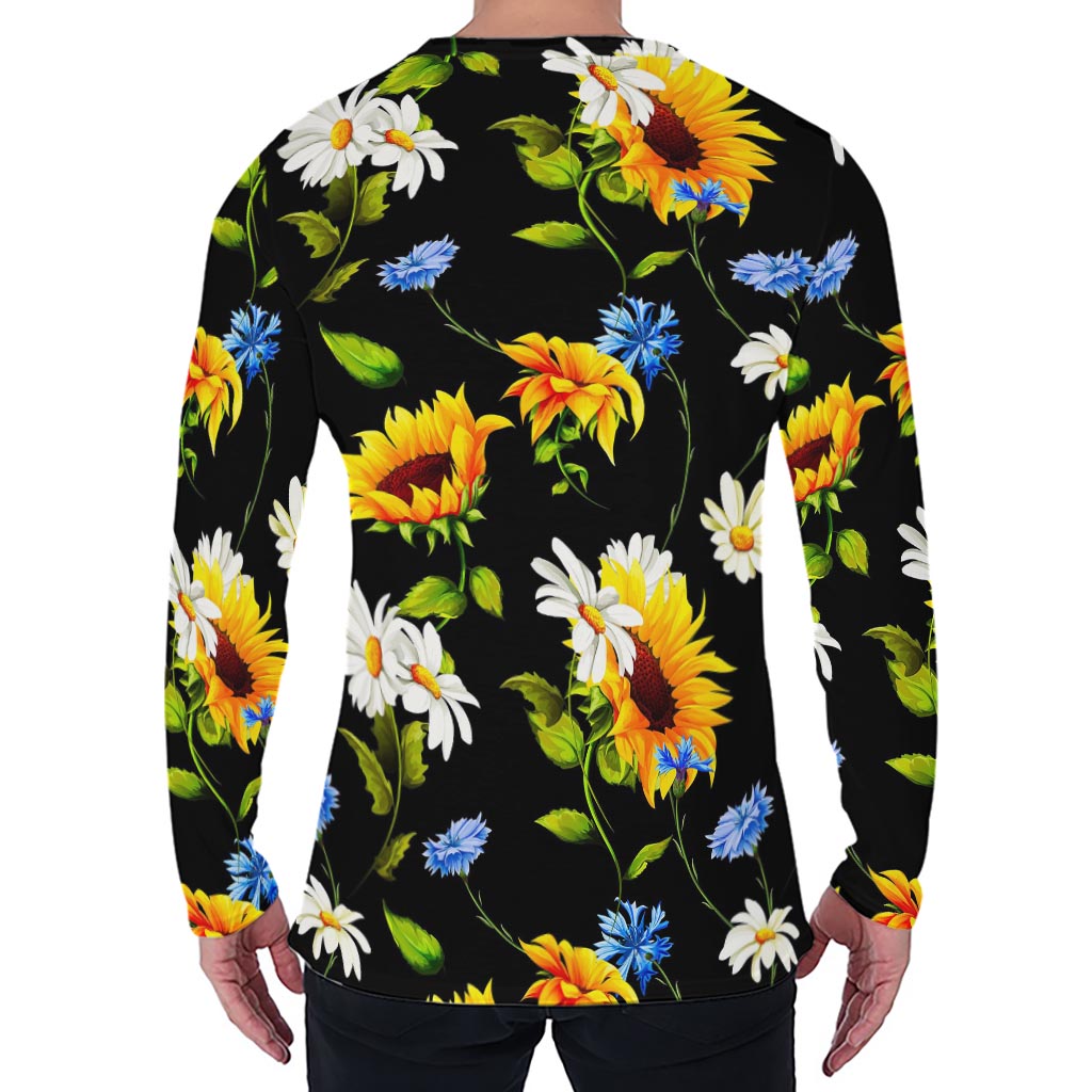 Sunflower Chamomile Pattern Print Men's Long Sleeve T-Shirt
