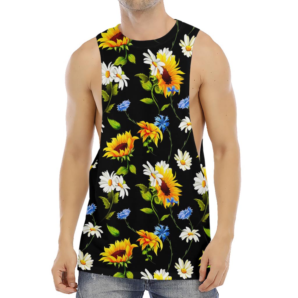 Sunflower Chamomile Pattern Print Men's Muscle Tank Top
