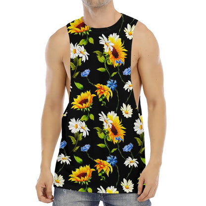 Sunflower Chamomile Pattern Print Men's Muscle Tank Top
