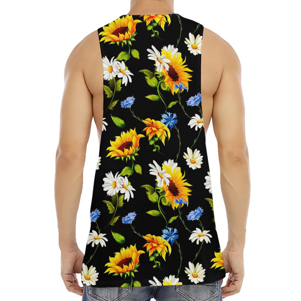 Sunflower Chamomile Pattern Print Men's Muscle Tank Top