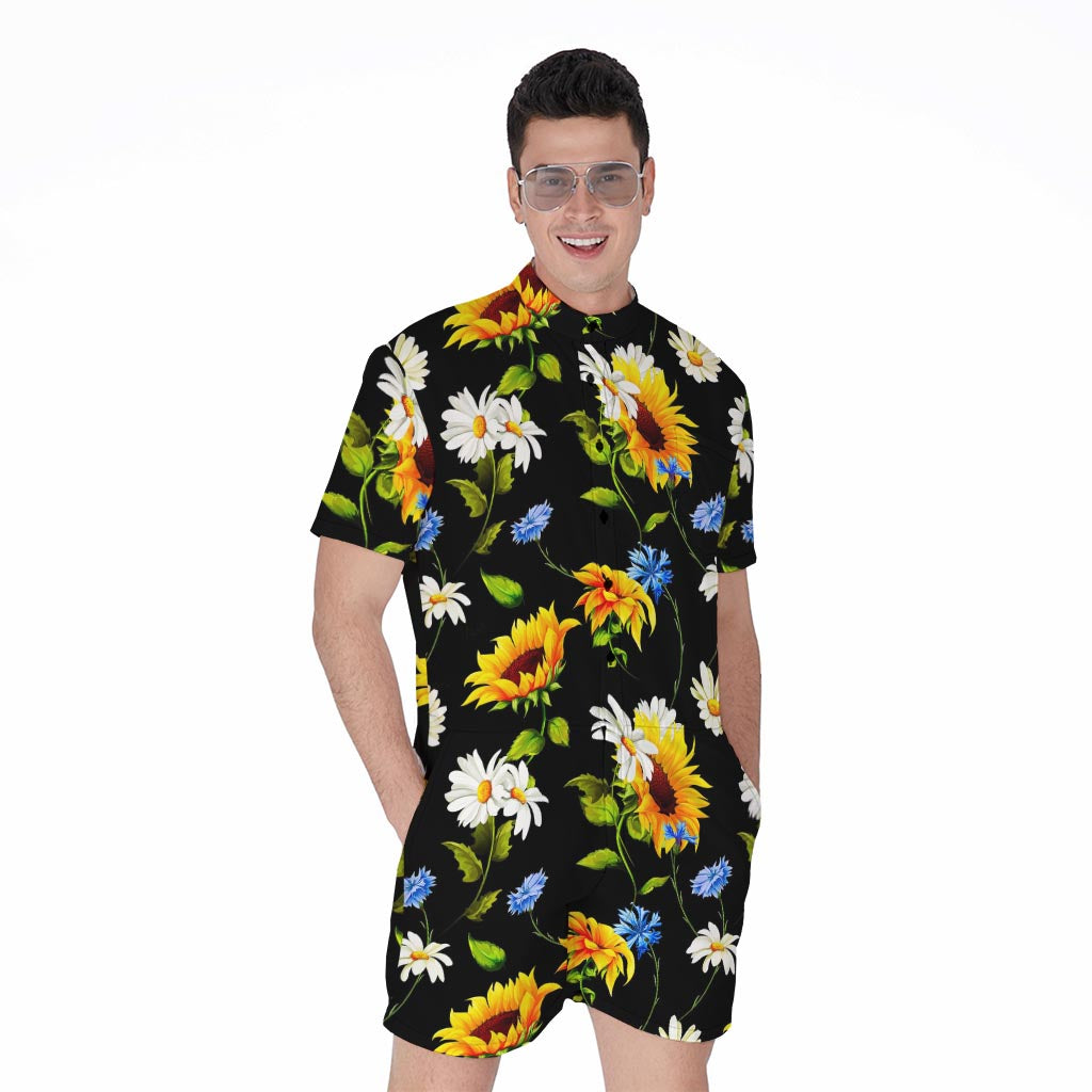Sunflower Chamomile Pattern Print Men's Rompers