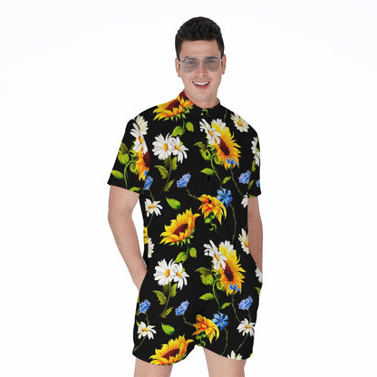 Sunflower Chamomile Pattern Print Men's Rompers