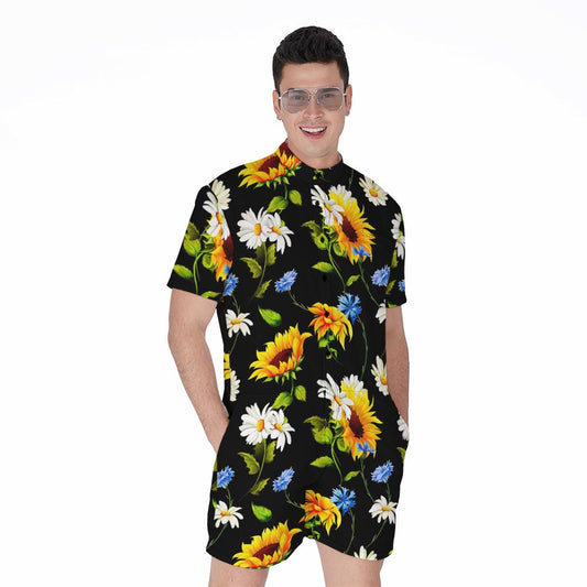 Sunflower Chamomile Pattern Print Men's Rompers