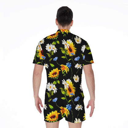 Sunflower Chamomile Pattern Print Men's Rompers