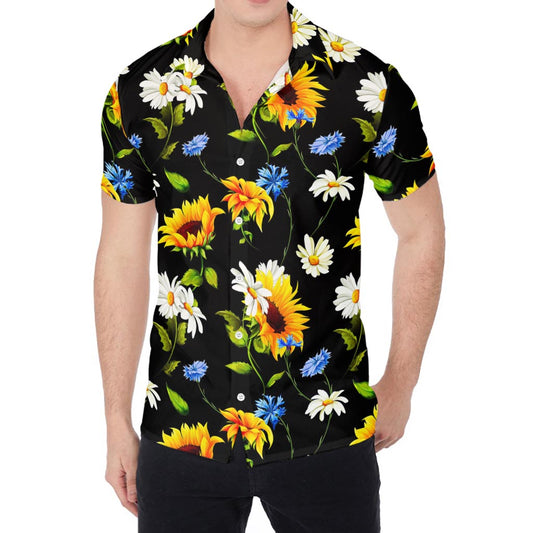 Sunflower Chamomile Pattern Print Men's Shirt