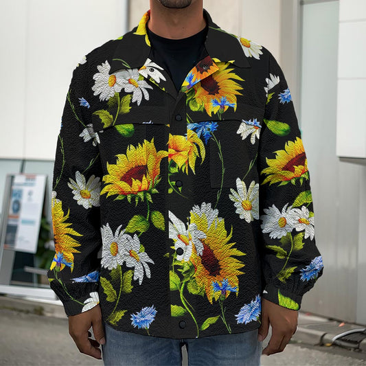 Sunflower Chamomile Pattern Print Men's Shirt Jacket