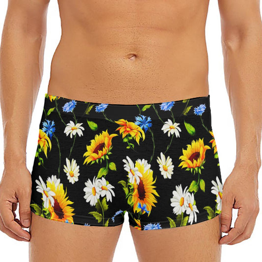 Sunflower Chamomile Pattern Print Men's Short Boxer Briefs