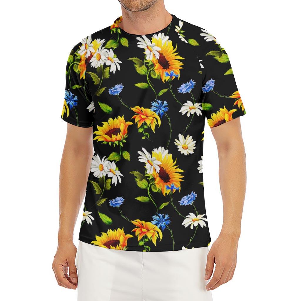 Sunflower Chamomile Pattern Print Men's Short Sleeve Rash Guard
