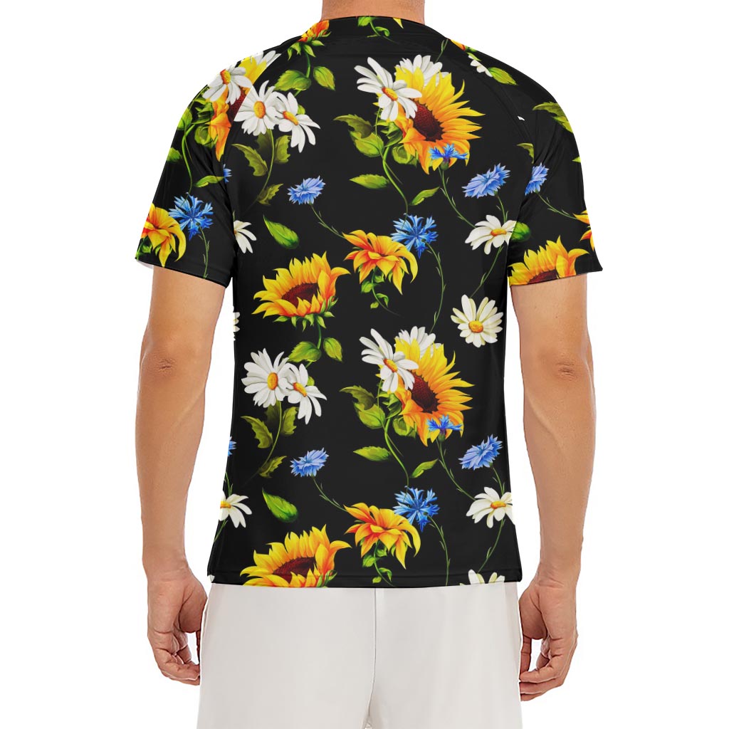 Sunflower Chamomile Pattern Print Men's Short Sleeve Rash Guard