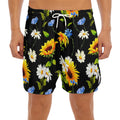 Sunflower Chamomile Pattern Print Men's Split Running Shorts