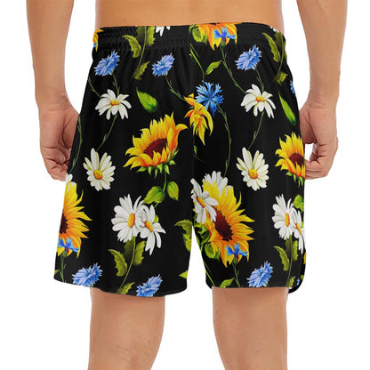 Sunflower Chamomile Pattern Print Men's Split Running Shorts