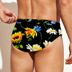 Sunflower Chamomile Pattern Print Men's Swim Briefs