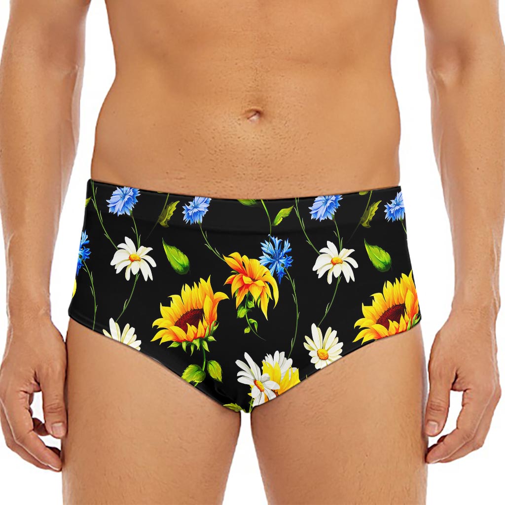 Sunflower Chamomile Pattern Print Men's Triangle Swim Briefs