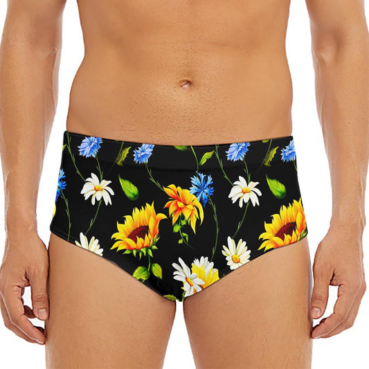 Sunflower Chamomile Pattern Print Men's Triangle Swim Briefs