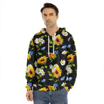 Sunflower Chamomile Pattern Print Men's Velvet Pullover Hoodie