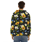 Sunflower Chamomile Pattern Print Men's Velvet Pullover Hoodie