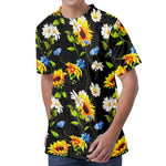 Sunflower Chamomile Pattern Print Men's Velvet T-Shirt