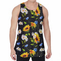 Sunflower Chamomile Pattern Print Men's Velvet Tank Top