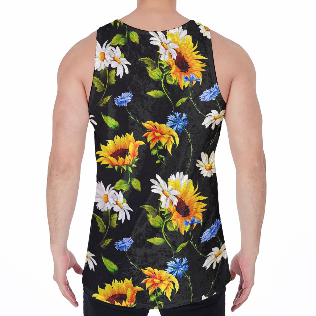 Sunflower Chamomile Pattern Print Men's Velvet Tank Top
