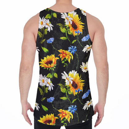 Sunflower Chamomile Pattern Print Men's Velvet Tank Top