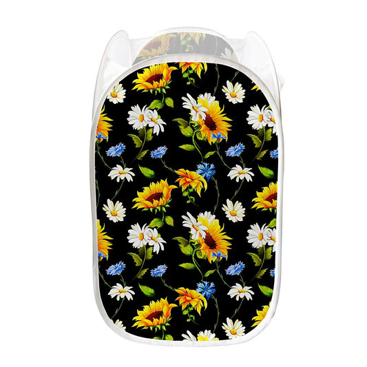 Sunflower Chamomile Pattern Print Mesh Laundry Hamper