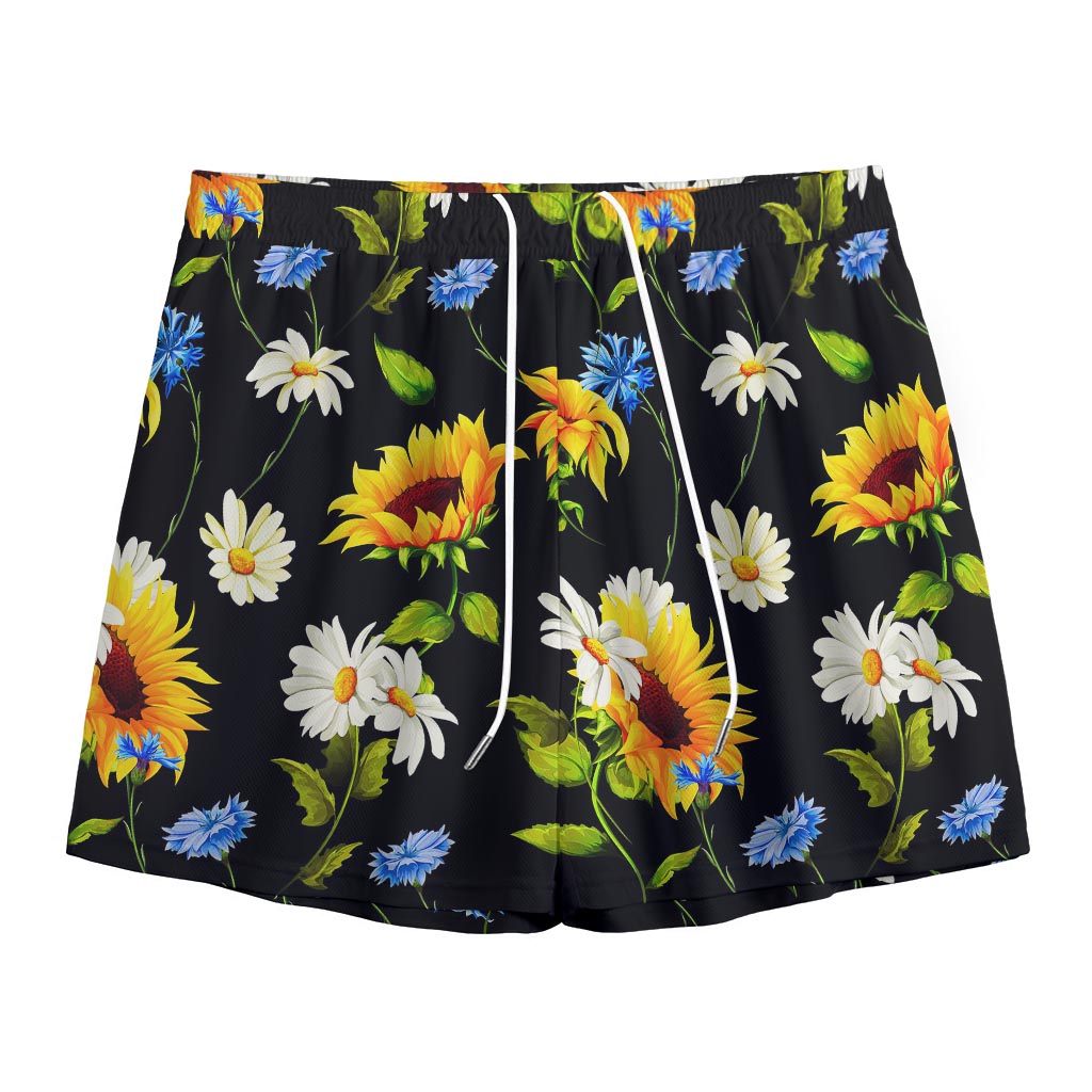 Sunflower Chamomile Pattern Print Mesh Shorts