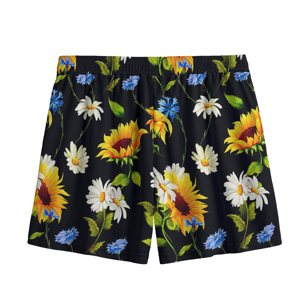 Sunflower Chamomile Pattern Print Mesh Shorts