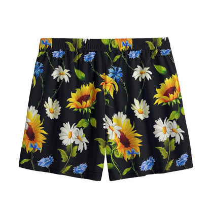 Sunflower Chamomile Pattern Print Mesh Shorts