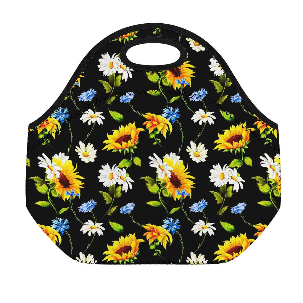 Sunflower Chamomile Pattern Print Neoprene Lunch Bag