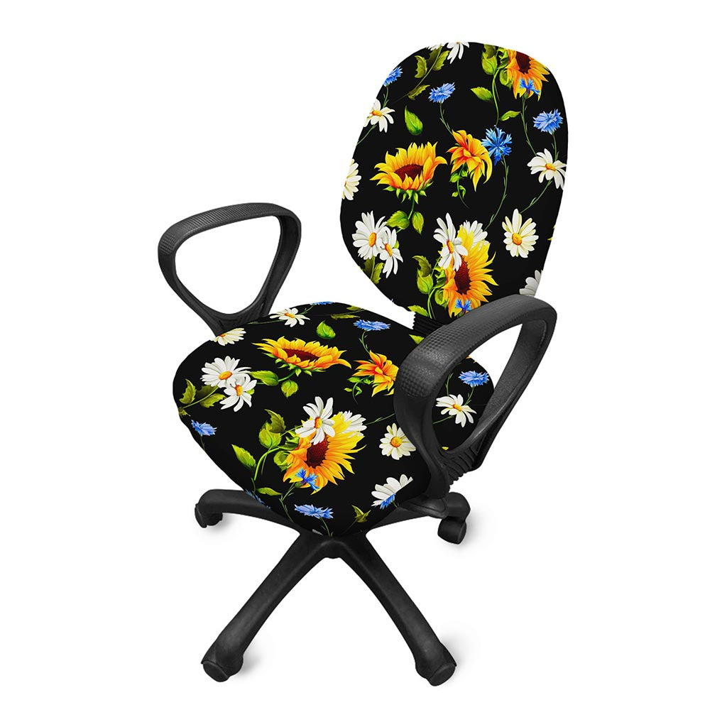 Sunflower Chamomile Pattern Print Office Chair Cover