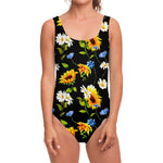 Sunflower Chamomile Pattern Print One Piece Swimsuit