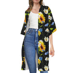 Sunflower Chamomile Pattern Print Open Front Beach Cover Up
