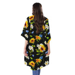 Sunflower Chamomile Pattern Print Open Front Beach Cover Up