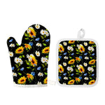 Sunflower Chamomile Pattern Print Oven Mitt And Pot Holder Set