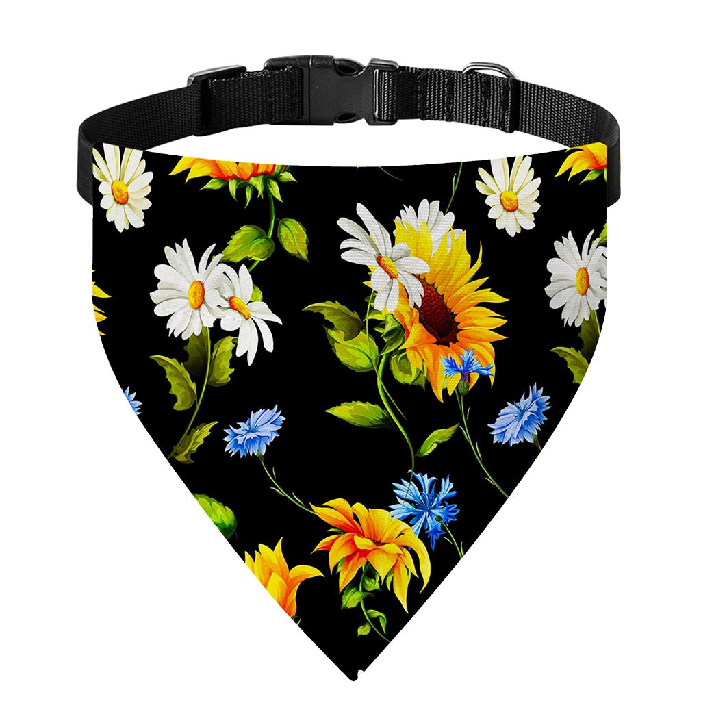 Sunflower Chamomile Pattern Print Over The Collar Dog Bandana