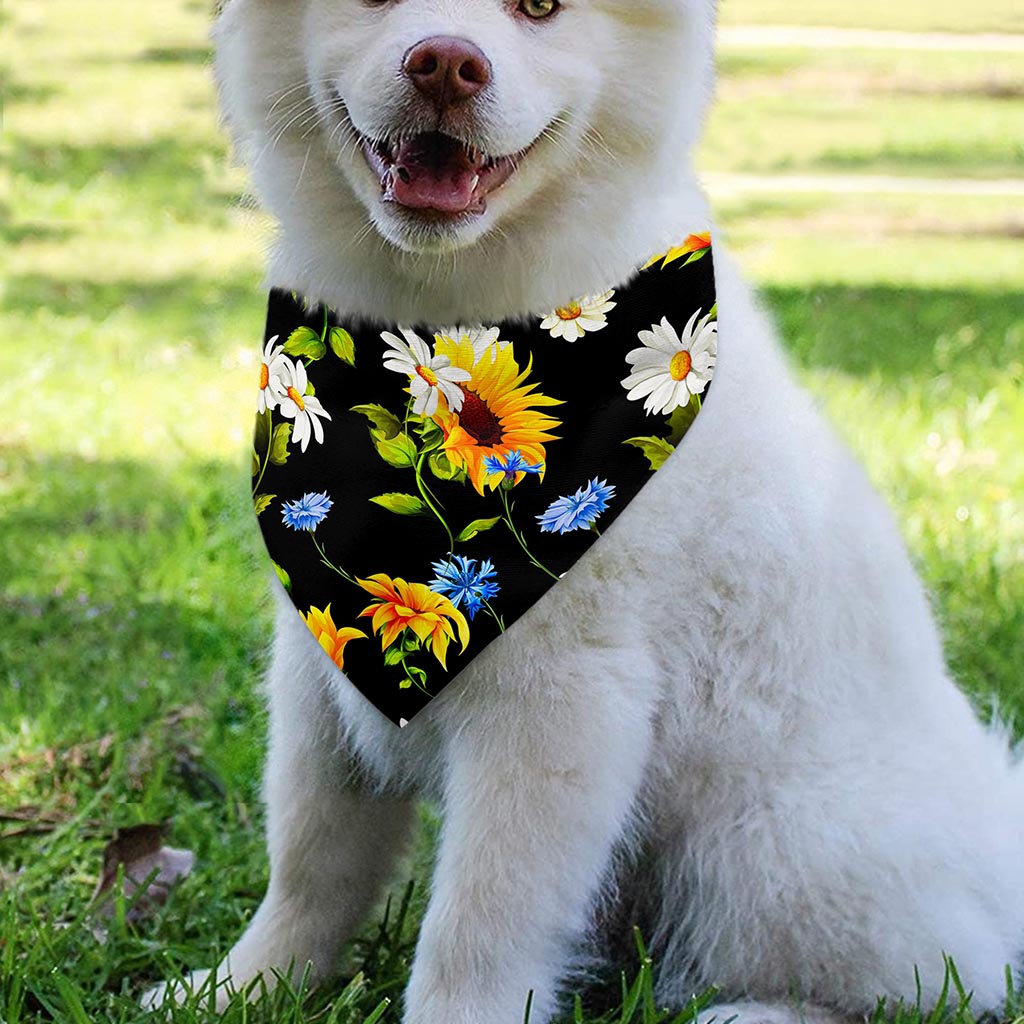Sunflower Chamomile Pattern Print Over The Collar Dog Bandana