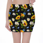 Sunflower Chamomile Pattern Print Pencil Mini Skirt