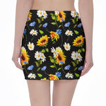 Sunflower Chamomile Pattern Print Pencil Mini Skirt