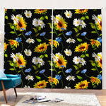 Sunflower Chamomile Pattern Print Pencil Pleat Curtains