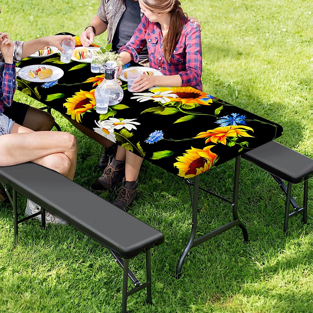 Sunflower Chamomile Pattern Print Picnic Table Cover