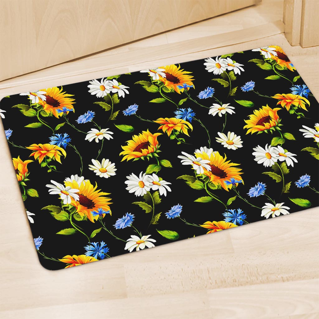 Sunflower Chamomile Pattern Print Polyester Doormat